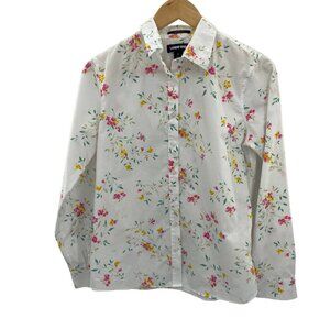 Lands' End Button Front Shirt Womens 6‎ White Floral Print Supima Cotton
